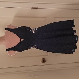 City Vibe Navy Blue Side Cutout Dress with Gemstone Accents.  Size 0, EUC